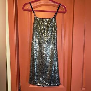 Lulu’s silver sequin strappy back dress